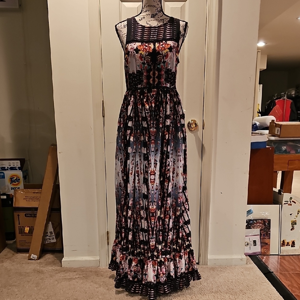 Black and Pink Ruffled Tiered Maxi Dress